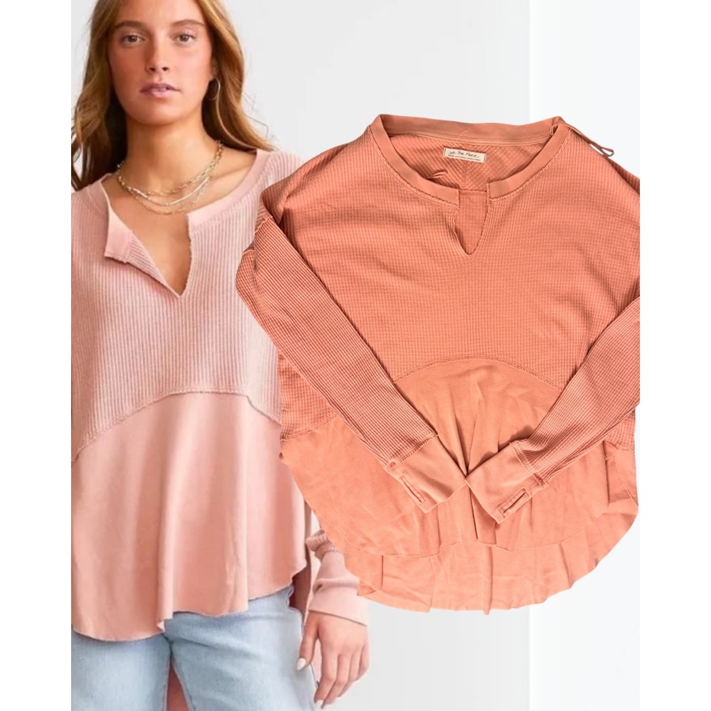 We The Free Free People South Side Thermal Top Terracotta Pink Medium